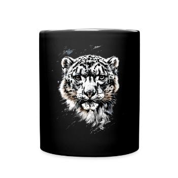 Schneeleopard Panther Raubkatze Großkatze Leopard - Tasse einfarbig - Schwarz - Vorne