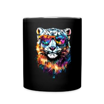 Schneeleopard Panther Raubkatze Großkatze Leopard - Tasse einfarbig - Schwarz - Vorne
