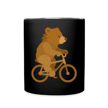 Fröhlicher Bär auf Fahrrad –Verspieltes Tierdesign - Tasse einfarbig - Schwarz - Vorne