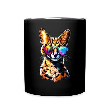 Serval Raubkatze Afrika Savannah Leopard Katzen - Tasse einfarbig - Schwarz - Vorne