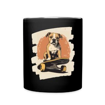 Chien bouledogue américain sur planche à roulettes - Mug uni - noir - Devant