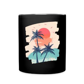 Plage Palmiers Coucher de soleil Été - Mug uni - noir - Devant