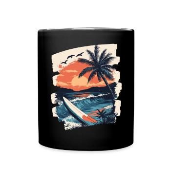 Plage Palmiers Coucher de soleil Été - Mug uni - noir - Devant