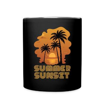Summer Sunset at the Sea Beach with palm trees - Full Colour Mug - black - Front