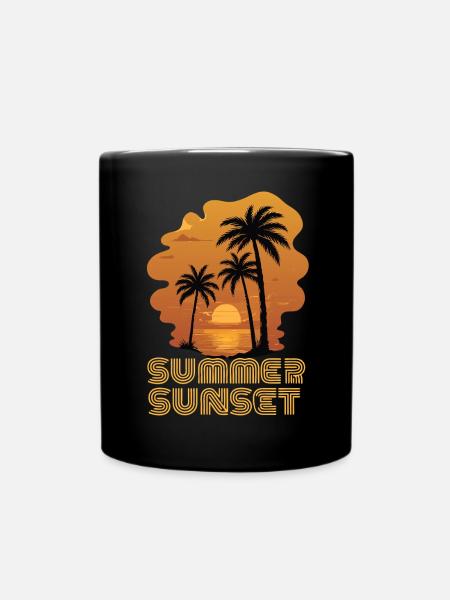 Summer Sunset at the Sea Beach with palm trees - Tasse einfarbig - Schwarz