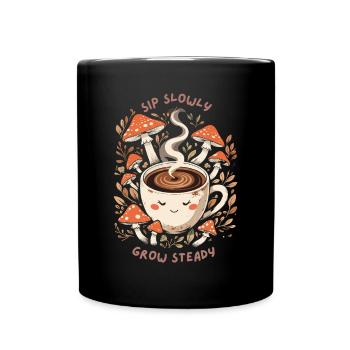 Kaffee - Pilze Spruch - Tasse einfarbig - Schwarz - Vorne