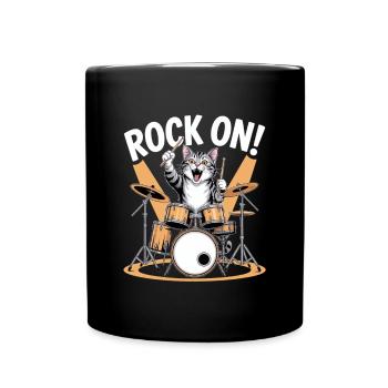 Rock On Katze Schlagzeug Kunst - Tasse einfarbig - Schwarz - Vorne