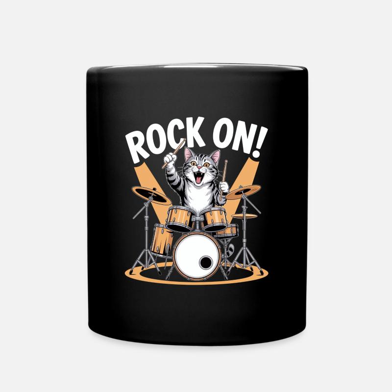 Rock On Katze Schlagzeug Kunst - Tasse einfarbig - Schwarz