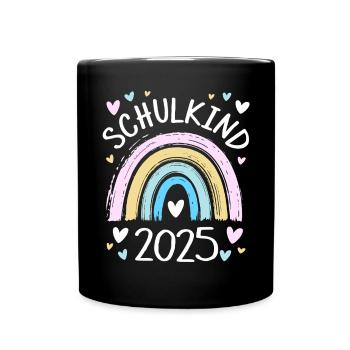 Schulkind 2025 Regenbogen Mädchen Einschulung 2025 - Tasse einfarbig - Schwarz - Vorne