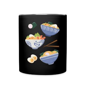 Ramen mit Katze Asiatisches Essen - Tasse einfarbig - Schwarz - Vorne