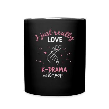 I just really love K-Drama K-Pop Korean Heart - Full Colour Mug - black - Front