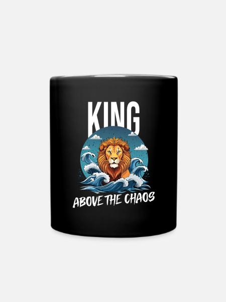 Majestic lion's head with the sound of water - Full Colour Mug - black