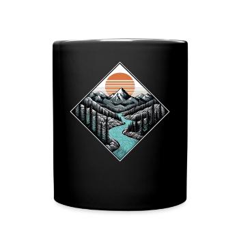 Illustration vintage montagnes par coucher de soleil en forêt - Mug uni - noir - Devant