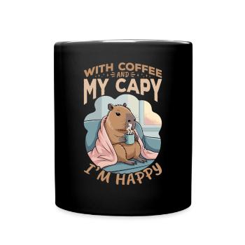 Capybara Coffee - Tasse einfarbig - Schwarz - Vorne