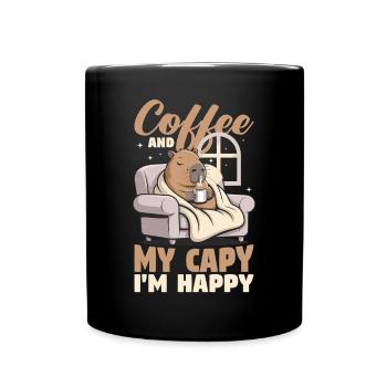 Capybara Coffee - Tasse einfarbig - Schwarz - Vorne