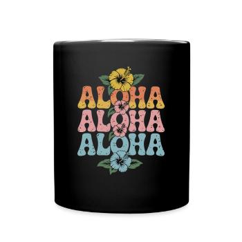 Aloha Tropische Blumen Retro Design - Tasse einfarbig - Schwarz - Vorne