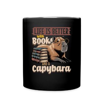 Capybara Reading Books - Tasse einfarbig - Schwarz - Vorne