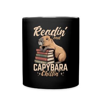 Capybara Reading Books - Tasse einfarbig - Schwarz - Vorne