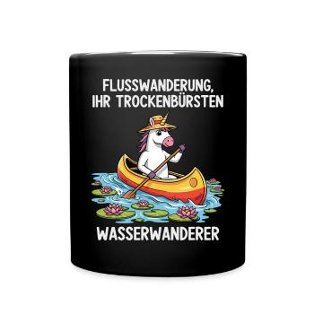 Einhorn Kanufahrt - Tasse einfarbig - Schwarz - Vorne