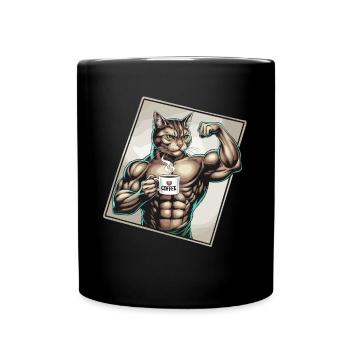 Powerful cat with coffee - Full Colour Mug - black - Front