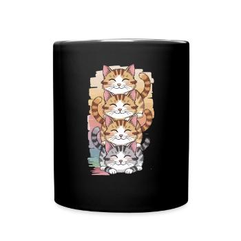 Niedliche Katzen Stapel Cartoon Illustration - Tasse einfarbig - Schwarz - Vorne