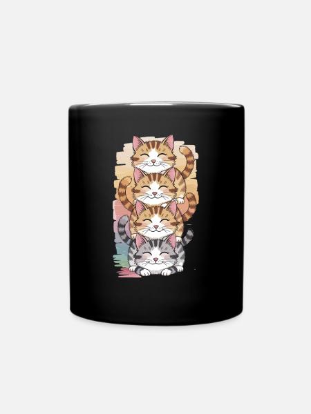 Mignon chats pile dessin animé illustration - Mug uni - noir