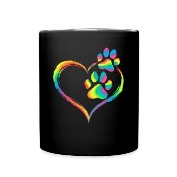 Arc en ciel coeur patte impression amour animal - Mug uni - noir - Devant