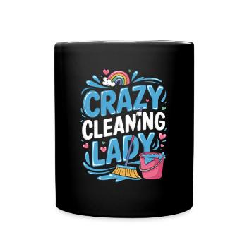 Crazy cleaning lady colorful rainbow motif with - Full Colour Mug - black - Front