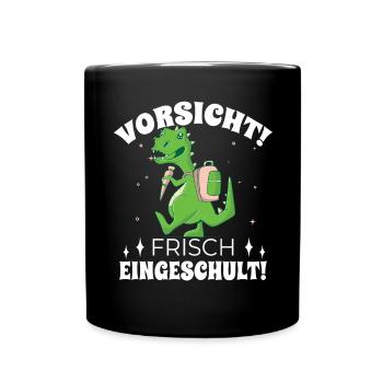 Einschulung Geschenk Dino Junge Schulstart - Tasse einfarbig - Schwarz - Vorne