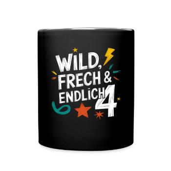 Wild, Cheeky & Finally 4 Years 4th Birthday - Full Colour Mug - black - Front