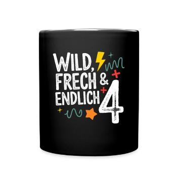 Wild, Cheeky & Finally 4 Years 4th Birthday - Full Colour Mug - black - Front