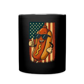 USA Patriotic Sausage With Sunglasses Hot Dog - Full Colour Mug - black - Front