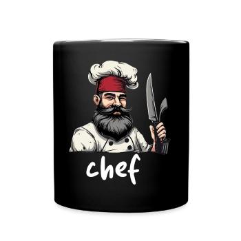Vintage Chef Illustration with Knife - Full Colour Mug - black - Front