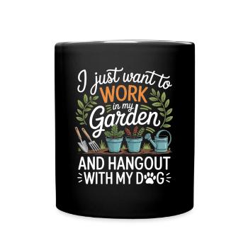 Hobbygärtner mit Hund Garten - Tasse einfarbig - Schwarz - Vorne
