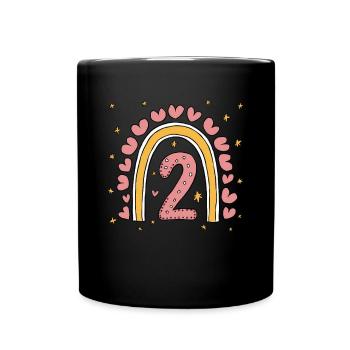 Coeur mignon 2e anniversaire et design arc-en-ciel - Mug uni - noir - Devant