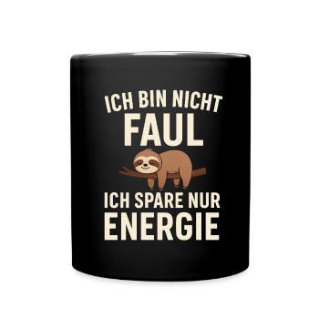 Ich spare nur Energie Faultier - Tasse einfarbig - Schwarz - Vorne
