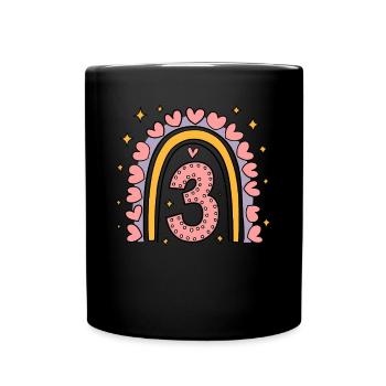Cute 3rd Birthday Heart & Rainbow Design - Full Colour Mug - black - Front