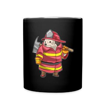 Igel Feuerwehrmann Axt Feuerwehr - Tasse einfarbig - Schwarz - Vorne