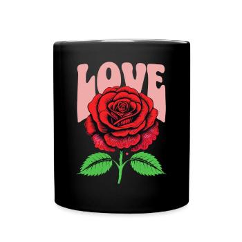 Love with Red Rose Flower Liebe mit der roten Rose - Tasse einfarbig - Schwarz - Vorne
