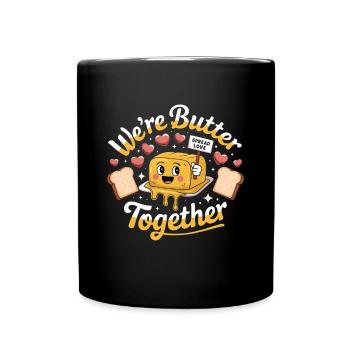 Nous sommes beurre ensemble amour coeur sourire pain - Mug uni - noir - Devant