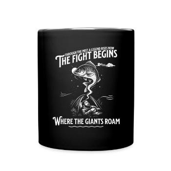 Giant Carp Battle Misty Bivvy Angler Fishing Shirt - Full Colour Mug - black - Front