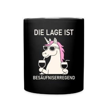 Die Lage ist besäufniserregend - Party Einhorn - Tasse einfarbig - Schwarz - Vorne