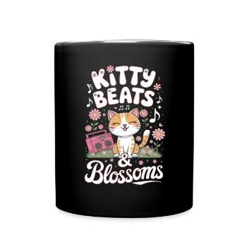 Kitty Beats & Blossoms Musikliebe Katzenfreunde - Tasse einfarbig - Schwarz - Vorne