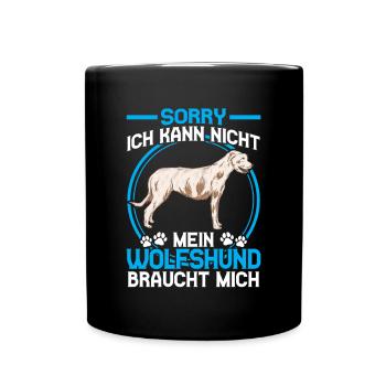 Irischer Wolfshund braucht mich - Tasse einfarbig - Schwarz - Vorne