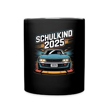 Einschulung Auto Schulkind 2025 Junge Rennauto - Tasse einfarbig - Schwarz - Vorne