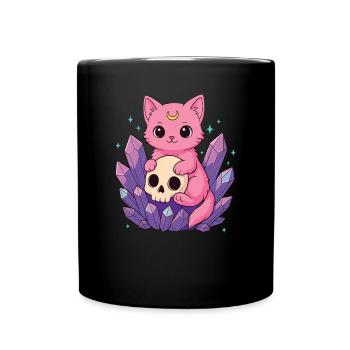 Kawaii Pastel Goth Cute Creepy Katze Fledermaus - Tasse einfarbig - Schwarz - Vorne