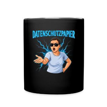 Datenschutzpapier – Satire Design - Tasse einfarbig - Schwarz - Vorne