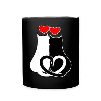 Verliebte Katzen mit Herzen - Tasse einfarbig - Schwarz - Vorne