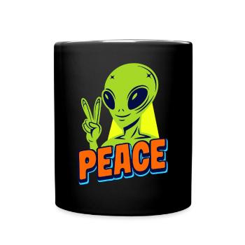 Funny green Alien with Peace sign Space - Tasse einfarbig - Schwarz - Vorne