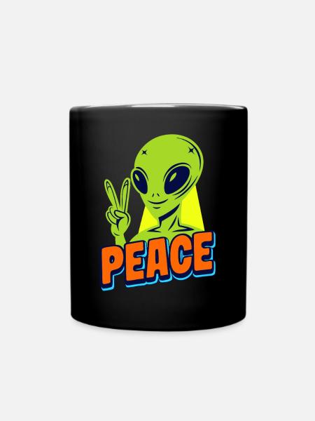 Funny green Alien with Peace sign Space - Tasse einfarbig - Schwarz